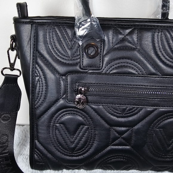 Valentino Orlandi Women's Quilted Black Vegan Leather Satchel Handbag New - Picture 11 of 16